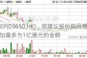 KEEP(03650.HK)：就建议股份购回授权增加最多为1亿港元的金额