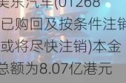 美东汽车(01268)已购回及按条件注销(或将尽快注销)本金总额为8.07亿港元的债券