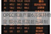 OPEC原油产量6月保持稳定 部分成员国超出限制