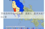 茨城县南部4.6级地震：震度3，震源深度70公里