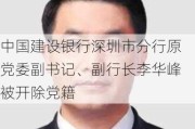 中国建设银行深圳市分行原党委副书记、副行长李华峰被开除党籍