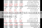 金风科技(02208)将于8月16日派发末期股息每股0.1元