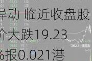 先机企业集团盘中异动 临近收盘股价大跌19.23%报0.021港元