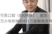 可恩口腔（830938）：股东万少华所持约435万股解除质押