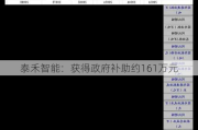 泰禾智能：获得政府补助约161万元