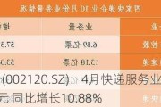 韵达股份(002120.SZ)：4月快递服务业务收入39.22亿元 同比增长10.88%