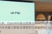 外盘头条：OpenAI叫板谷歌推出SearchGPT 福特创15年来最大跌幅 哈里斯称已准备好9月10日跟特朗普辩论