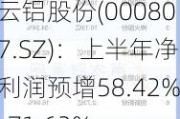 云铝股份(000807.SZ)：上半年净利润预增58.42%-71.62%