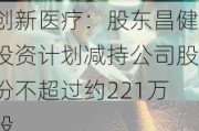 创新医疗：股东昌健投资计划减持公司股份不超过约221万股