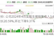 华统股份: 公司2024年4月实现生猪销售收入3.65亿元,同比增长20.59%,环比下降9.31%