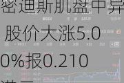 密迪斯肌盘中异动 股价大涨5.00%报0.210港元