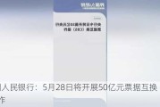 中国人民银行：5月28日将开展50亿元票据互换 (CBS) 操作