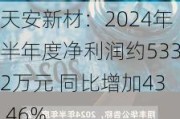 天安新材：2024年半年度净利润约5332万元 同比增加43.46%