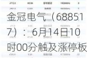 金冠电气（688517）：6月14日10时00分触及涨停板