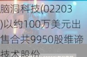 脑洞科技(02203)以约100万美元出售合共9950股维谛技术股份