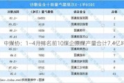 中煤协：1―4月排名前10煤企原煤产量合计7.4亿吨