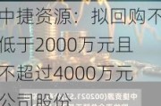 中捷***：拟回购不低于2000万元且不超过4000万元公司股份