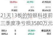 21天13板的恒银科技前三季度净亏损3580万元