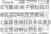 成飞集成:关于参加四川辖区2024年投资者网上集体接待日及半年度报告业绩说明会的公告