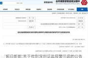 拓日新能:关于收到深圳证监局警示函的公告