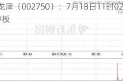 *ST龙津（002750）：7月18日11时02分触及涨停板