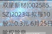 双星新材(002585.SZ)2023年拟每10股派0.3元 6月25日除权除息