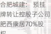 合肥城建： 预挂牌转让控股子公司肥西康居70%股权