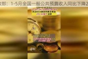 财政部：1-5月全国一般公共预算收入同比下降2.8%