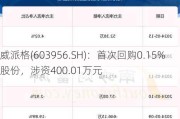 威派格(603956.SH)：首次回购0.15%股份，涉资400.01万元