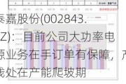 泰嘉股份(002843.SZ)：目前公司大功率电源业务在手订单有保障，产线处在产能爬坡期