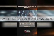 CWT INT‘L公布达成复牌指引 5月29日复牌