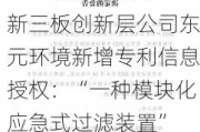 新三板创新层公司东元环境新增专利信息授权：“一种模块化应急式过滤装置”