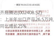 齐翔腾达(002408.SZ)：上半年出口产品26.5万吨，同比增长25%