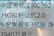 中国天化工(00362.HK)拟折让约2.0%配售最多3亿股 净筹2940万港元