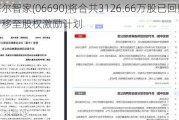 海尔智家(06690)将合共3126.66万股已回购股份转移至股权激励计划