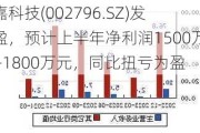 世嘉科技(002796.SZ)发预盈，预计上半年净利润1500万元—1800万元，同比扭亏为盈