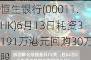 恒生银行(00011.HK)6月13日耗资3191万港元回购30万股