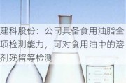 建科股份：公司具备食用油脂全项检测能力，可对食用油中的溶剂残留等检测