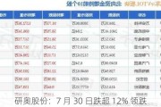 研奥股份：7 月 30 日跌超 12% 领跌