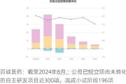 百诚医药：截至2024年6月，公司已经立项尚未转化的自主研发项目近300项，完成小试阶段196项