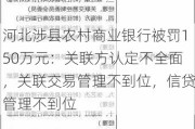 河北涉县农村商业银行被罚150万元：关联方认定不全面，关联交易管理不到位，信贷管理不到位