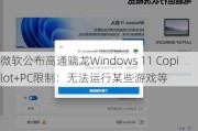 微软公布高通骁龙Windows 11 Copilot+PC限制：无法运行某些游戏等