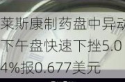 莱斯康制药盘中异动 下午盘快速下挫5.04%报0.677美元