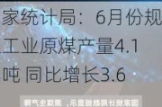 国家统计局：6月份规上工业原煤产量4.1亿吨 同比增长3.6%