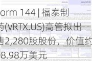 Form 144 | 福泰制药(VRTX.US)高管拟出售2,280股股份，价值约108.98万美元