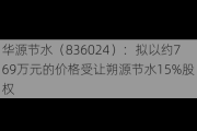 华源节水（836024）：拟以约769万元的价格受让朔源节水15%股权