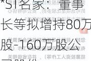 *ST名家：董事长等拟增持80万股-160万股公司股份