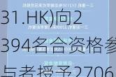 三一国际(00631.HK)向2394名合资格参与者授予2706万股限制性股份