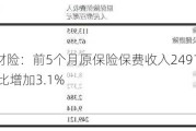 中国财险：前5个月原保险保费收入2491.21亿元 同比增加3.1%