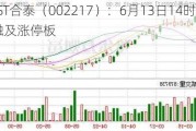 *ST合泰（002217）：6月13日14时11分触及涨停板